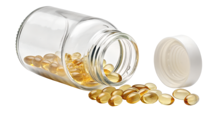 A bottle of omega-3 fish oil capsules isolated on a white background