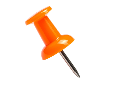 Close-up of a bright orange pushpin, glossy surface, metal point