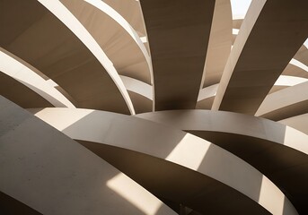 Intricate network of curved concrete beams creates a striking architectural design.