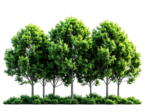 Lush green trees in a row against black background