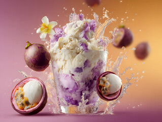 Mangosteen ice cream in a clear cup white pulp