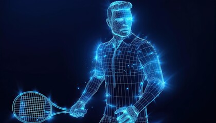 Impressive firefly character skillfully playing tennis against a vibrant blue background showcasing dynamic athleticism and creativity