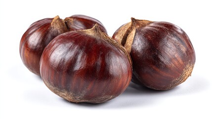 Obraz premium Chestnuts, close-up, against a white backdrop. Clipping path included. 