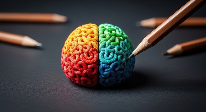 Creative Colorful Brain Being Drawn with Pencils