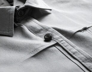 Closeup gray shirt collar and buttons