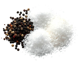 Pile of black peppercorns and white salt