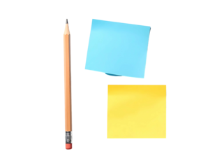 Pencil and sticky notes, light pastel colors