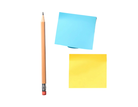 Pencil and sticky notes, light pastel colors