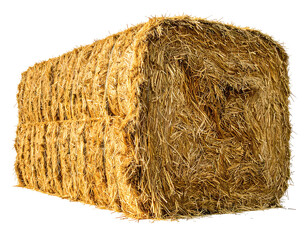 Close-up of a large, square bale of straw