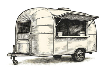 Vintage food truck illustration ready to serve delicious street food at festivals and events