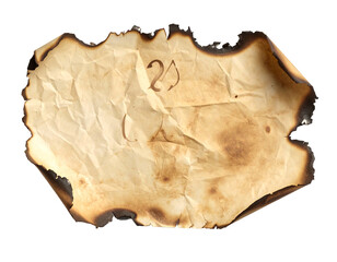 Burnt, aged paper with numbers and letters
