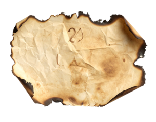 Burnt, aged paper with numbers and letters
