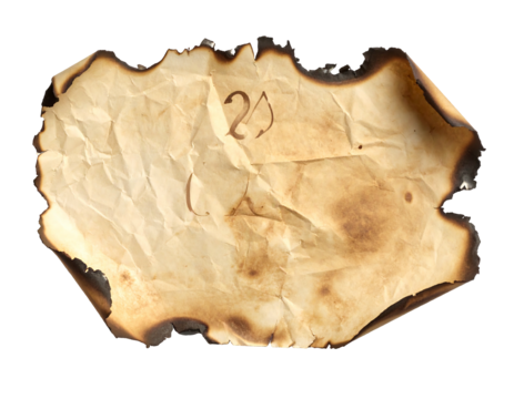 Burnt, aged paper with numbers and letters