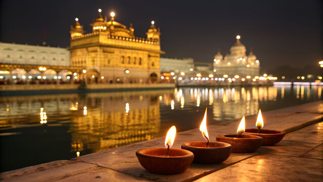 Decorative lamps at the Golden Temple