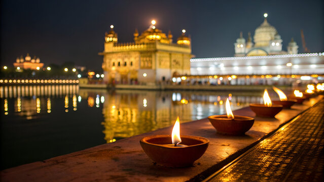 Decorative lamps at the Golden Temple