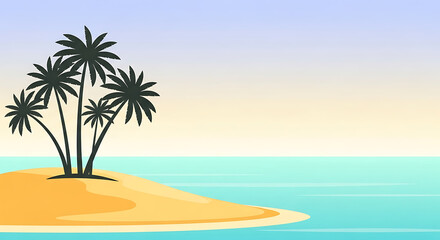 Obraz premium Minimal Tropical Island Landscape Illustration With Palm Trees