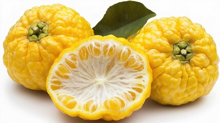 Fresh citrus fruits arranged on white background