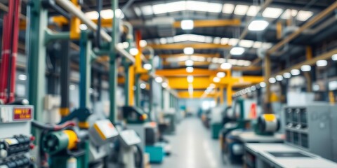 Naklejka premium Blurred industrial factory interior, machinery and tools out of focus, space, backdrop