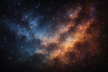 Abstract colorful cosmic nebula with glowing stars forming a surreal space background in blue and orange hues on a dark universe backdrop. Ai generative
