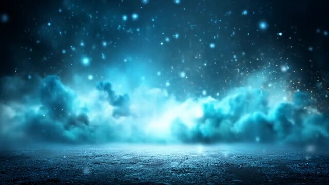 A digital artwork depicting a mystical scene. Soft blue clouds hang above a textured, illuminated ground