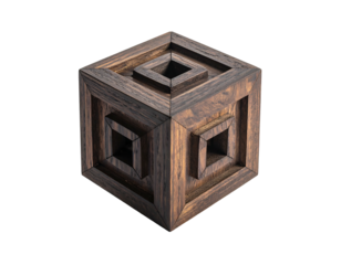 Dark wooden cube with intricate recessed squares