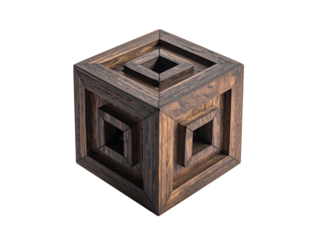 Dark wooden cube with intricate recessed squares