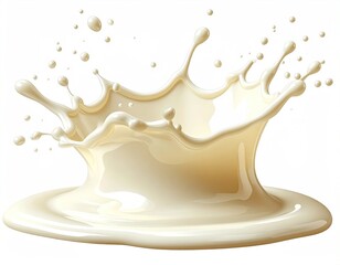 Creamy liquid creating a crown-shaped splash with droplets against a white background