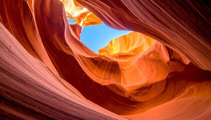 Obraz premium Swirling sandstone canyon walls, sunlight above