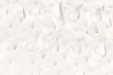 Modern abstract white minimal background with organic cutout shapes creating a 3D layered texture. Elegant geometric design ideal for contemporary graphic design, packaging, web banners, branding