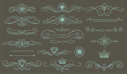 Collection of hand drawn wedding dividers. Vector calligraphic lines, vintage borders and floral laurels. Vector isolated flourish ink elements.