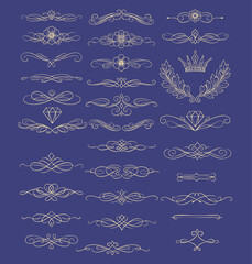 Collection of hand drawn wedding dividers. Vector calligraphic lines, vintage borders and floral laurels. Vector isolated flourish ink elements.