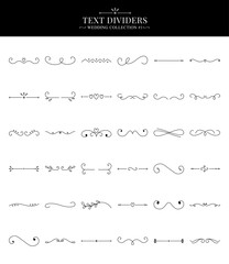 A collection of decorative text dividers with a wedding theme. Vector illustration