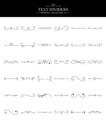 A collection of decorative text dividers with a wedding theme. Vector illustration