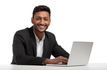 PNG Young Indian man with a laptop happy professional business.