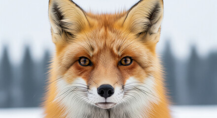 Fototapeta premium Close-up portrait of a captivating red fox in a snowy environment
