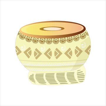 Nagada or nagara is a traditional Indian percussion instrument, specifically a large kettle drum made of wood or metal with a leather head. Vector, illustration.