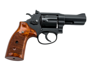 Black revolver with wooden grips