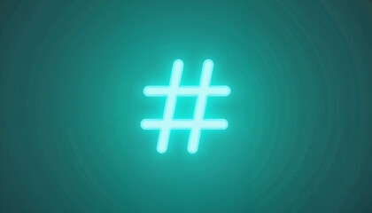 Aqua blue neon hashtag symbol glowing on dark background