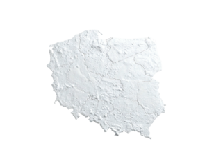 Detailed white map of Poland, textured