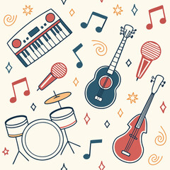 Obraz premium Musical seamless background with different insrtuments