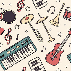 Musical seamless background with different insrtuments