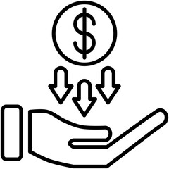 Lower Cost Icon, Money Loss Price Symbol Vector Stock Illustration, Line Icon Style Design.