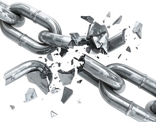 Shattered metal chain, broken link explodes