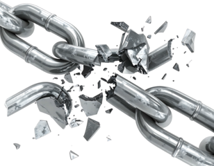 Shattered metal chain, broken link explodes