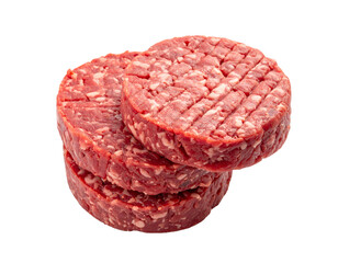 Three raw beef patties stacked, showing their texture