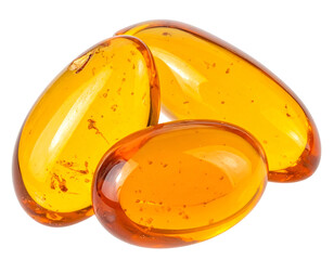 Three translucent, golden-orange oval stones