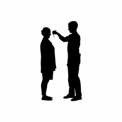 Silhouette of lab worker giving injection to patient isolated on white background