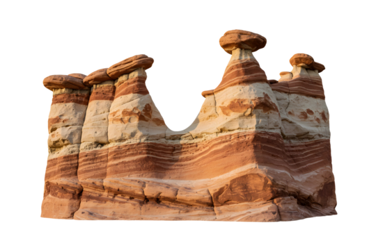 Sandstone rock formations with unique shapes in nature isolated on transparent cutout background, cut out, png