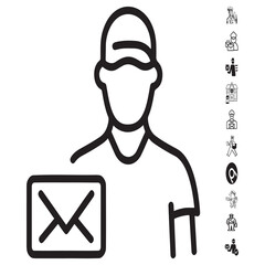 Professional delivery person holding a package with a check mark symbol representing reliable service and efficient logistics for parcel delivery and courier assistance