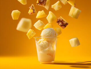 Pineapple ice cream in a clear cup pineapple